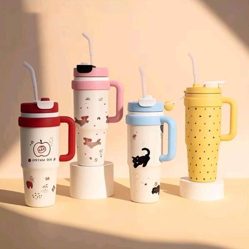 Double Walled Insulated Travel Mugs Oversized Sip Tube Spill Resistant Cap Wide Mouths Design Easy Cleaning