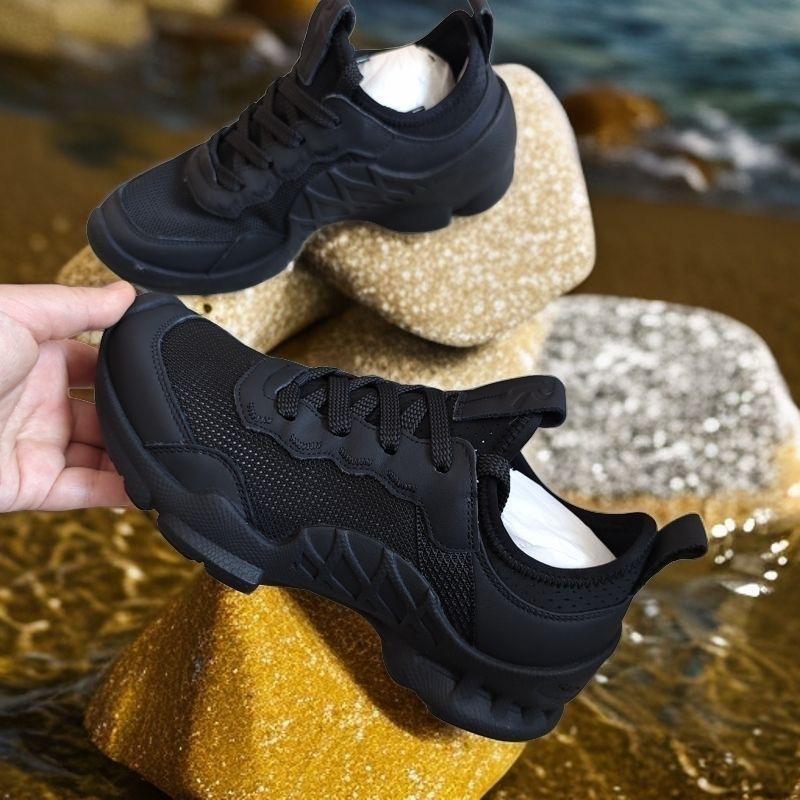 

Fashion Mens Casual Sneakers 2025 Autumn Thick Bottom Heightening Sports Shoes Outdoor Fashion Comfortable Lace Up Non Slip Casual Shoes 44 чёрный