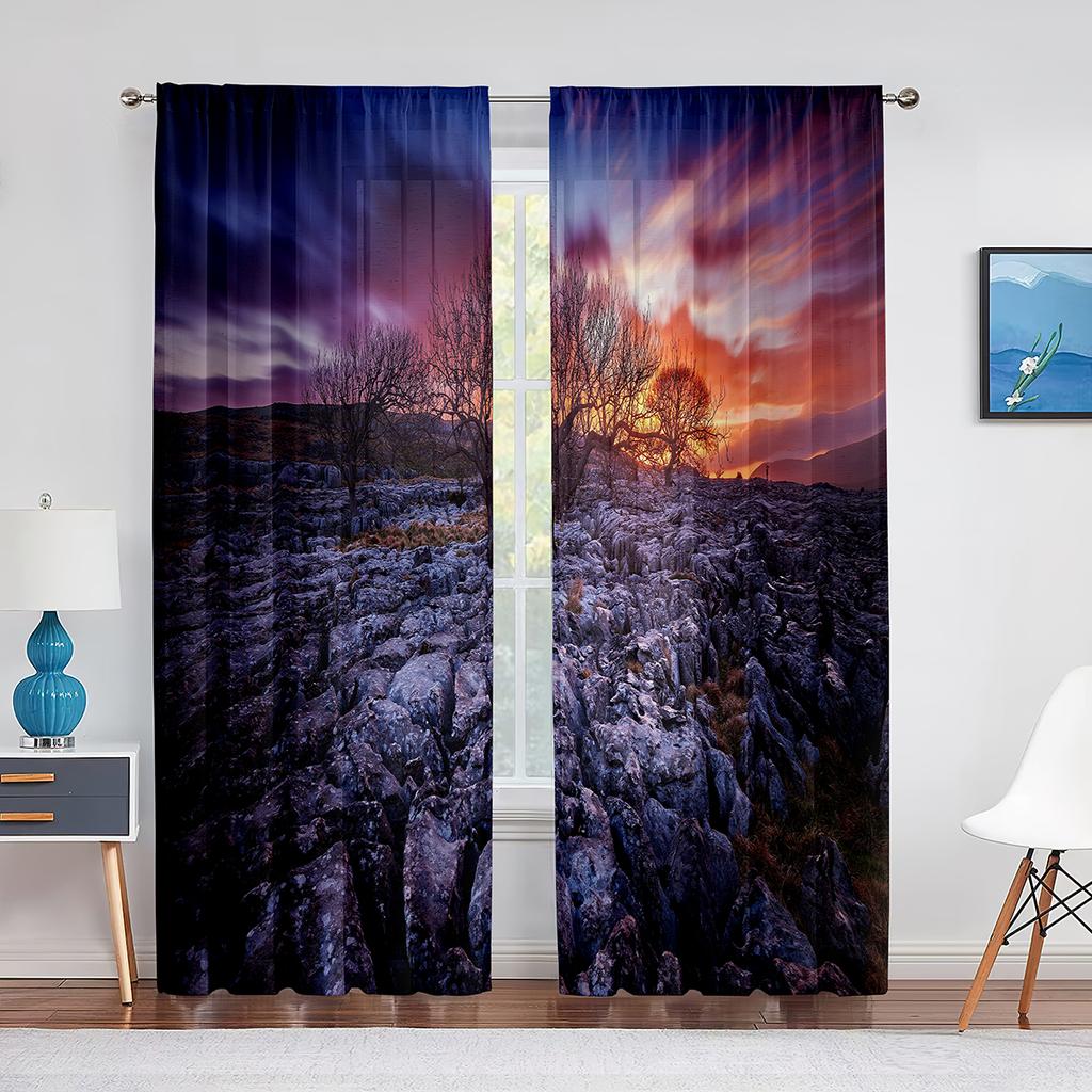 Gras Blumenfeld Berglandschaft Natur Tüll Vorhänge für Wohnzimmer Chiffon Transparent Voile Küche Schlafzimmer Vorhang Drapierungen