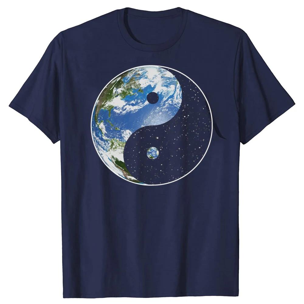 Earth Space Yin Yang Symbol Graphic T Shirt Unisex Breathable Cotton Round Neck Casual Tee S