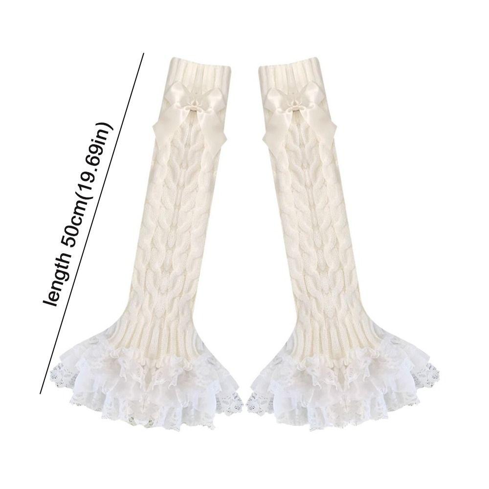 Lolita Style Knitted Leg Warmer Bow Tiered Boot Socks Legging Stockings Women's Accessories