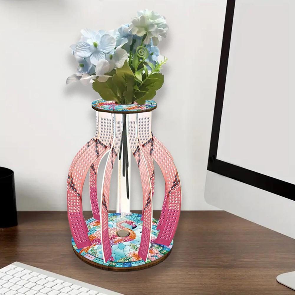 Acrylic Wood Colorful Pattern Diamond Mosaic Rhinestones Vase Diamond Painting Tabletop Vase Ornaments Kit for Home Office Decor