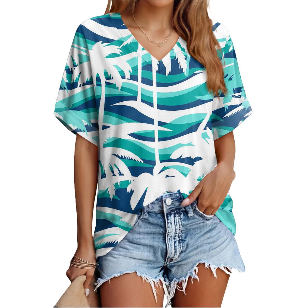 Women's Fashionable Casual Everyday Versatile Floral Print Slim-Fit Summer Short-Sleeve Top