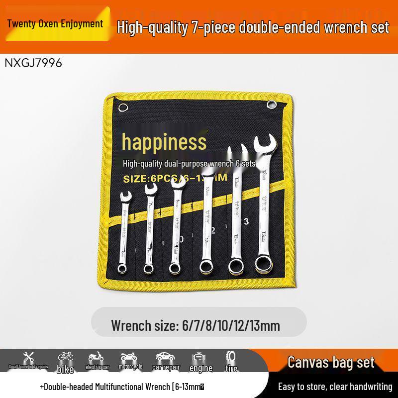 10-Piece Double-Head Wrench Set - Chrome Vanadium Steel for Automotive Repair