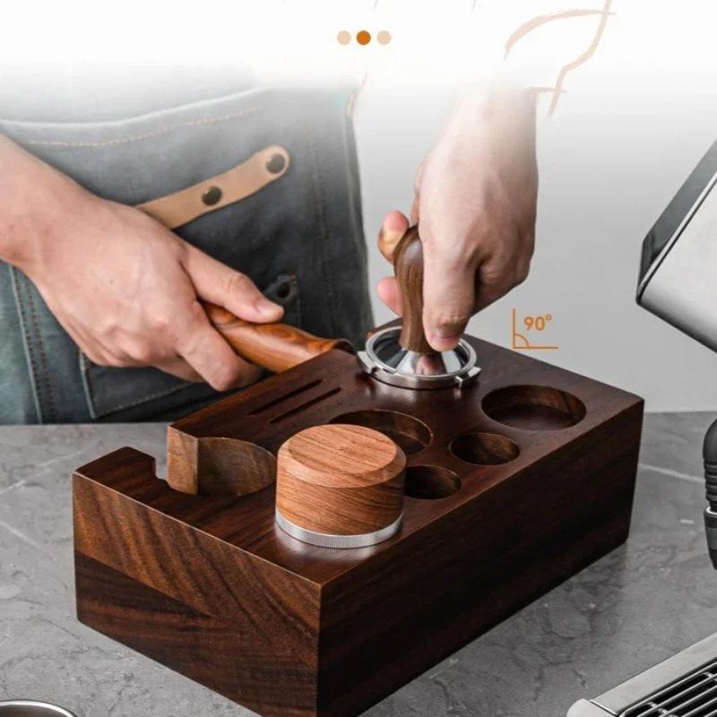 51-54MM Double Hole Coffee Portafilter Holder Wooden CoffeeTamper Distributer Puck Screen Coffee Brush Organizer Holder Barista