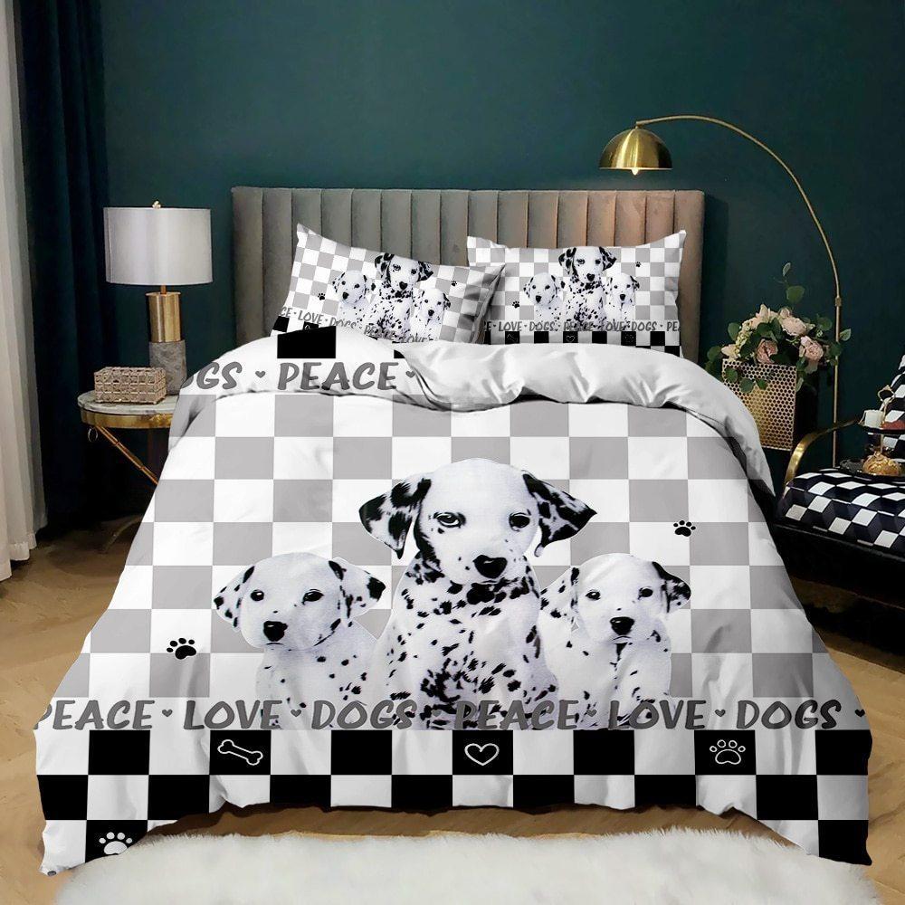 Cute Cartoon Dog Bedding Sets Spotted Dog Bulldog Comforter Bed Cover Duvet Cover Pillow Case 2-3 Pieces Sets Kids Adult Size