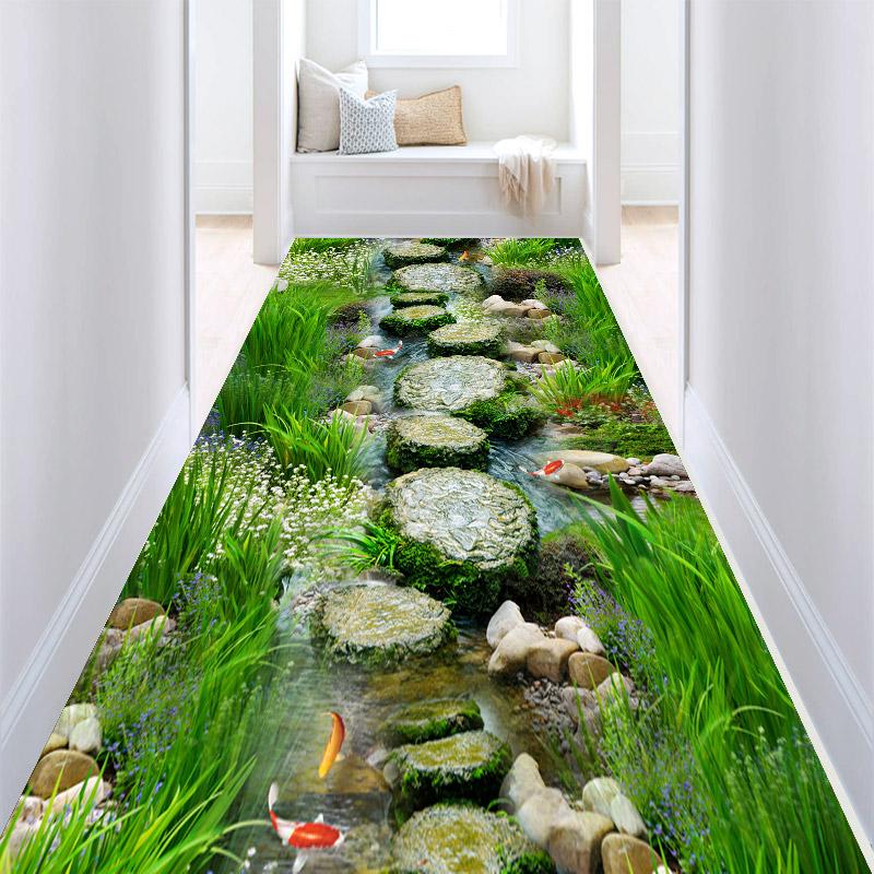 

Осінній стиль Довгий килим у вестибюлі Візерунок свіжої зеленої трави Сходи Коридор Домашній коридор Килим Прохід Килимки для вечірки W80*H100CM