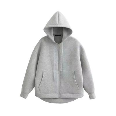 Felpa con cappuccio e cerniera da donna Autunno Inverno High Street Doppie tasche Giacca Oversize Felpe Larghe Top