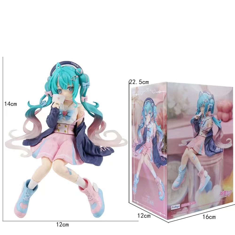 Original New Anime Hatsune Miku 14cm Virtual Singer Manga Statue Figurines  Model Toys computer desk cake decoration cute