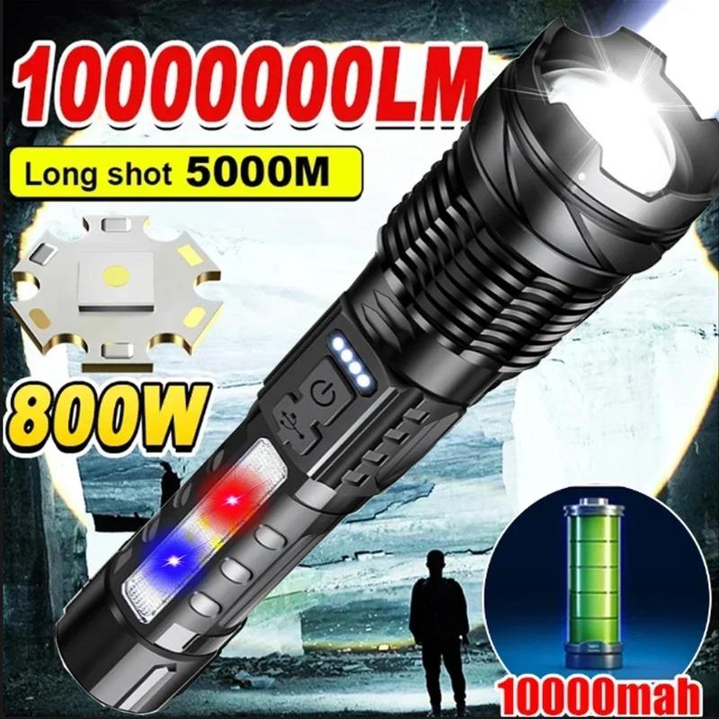 LED Flashlight High Power Torch USB Rechargeable Zoomable Waterproof Emergency Camping Flashlight Built-in Battery