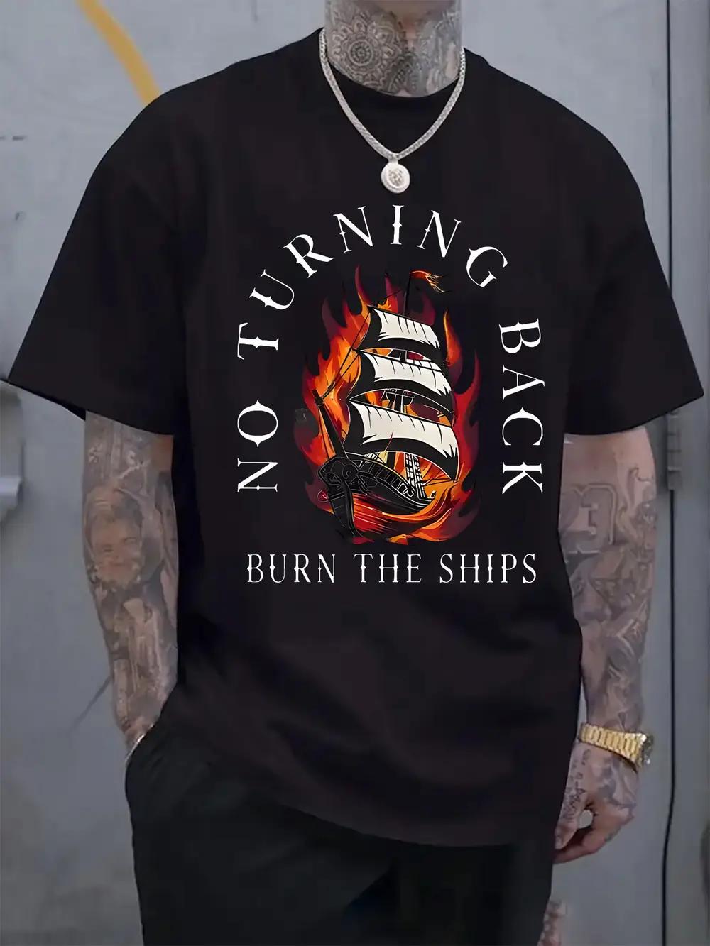 

Round Neck Short Sleeve T-shirt with a Sailing Fire Motivational Print XXXL
