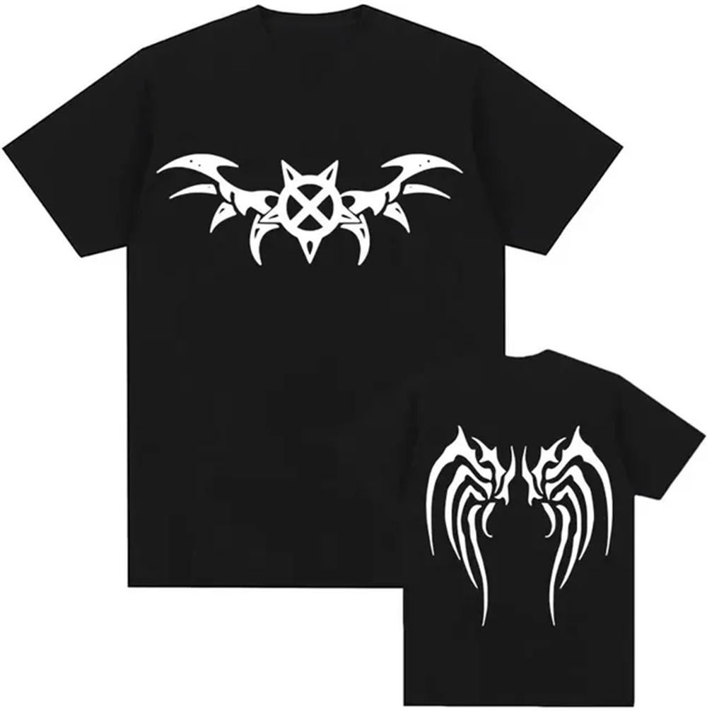 Gothic style dark 2025 pure cotton trendy T-shirt top neutral letters American messy fonts for men and women redtube logo