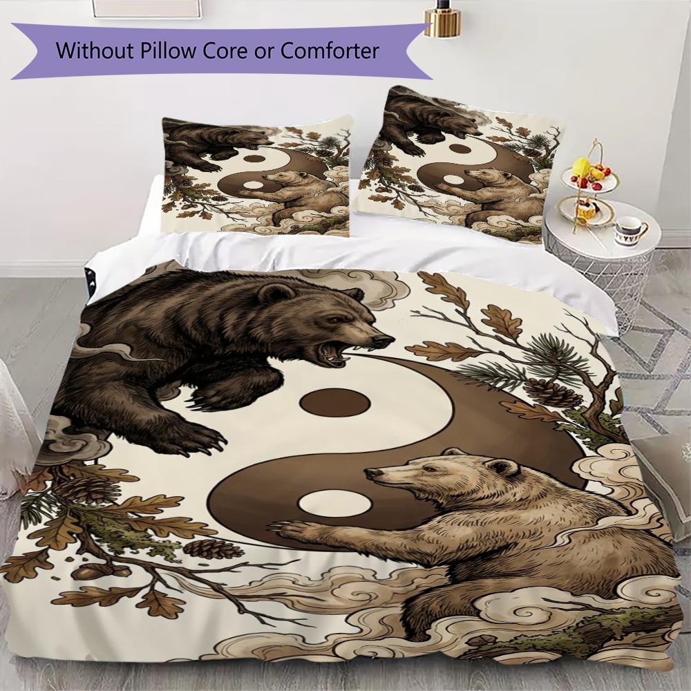 Bear and Panda Pattern Bedding uilt Set uilt Cover Pillowcase Home Decoration Birthday Gift (1 * duvet cover + 2 * pillowcase  without core)169