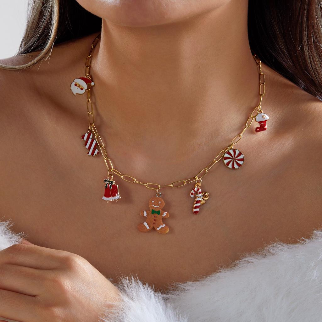 Christmas Multilayer Beaded Letter Necklace For Women Santa Claus Xmas Tree Wreath Elk Pendant Rice Beads Choker Holiday Jewelry