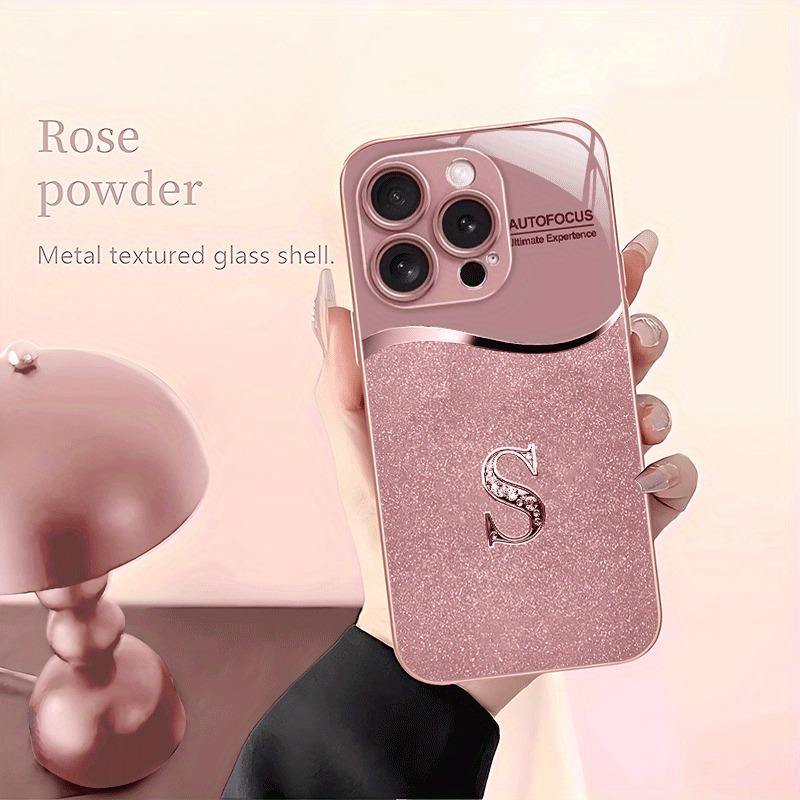 Rosa Buchstabe S Muster Rosa Metallic Lack Glas Hartes Handygehäuse Für iPhone 17 16 15 14 13 12 11 Pro Max 15 Plus 17 Air 16E Hülle
