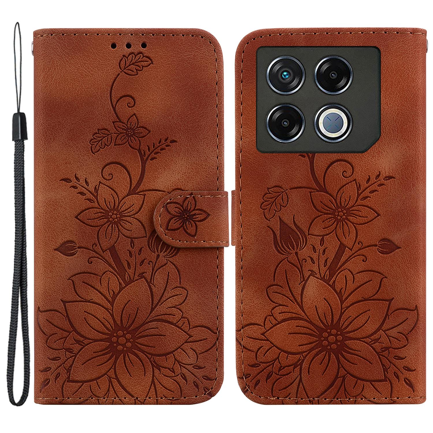 

For Infinix GT 20 Pro 5G Case Lily Pattern Leather Flip Wallet Phone Cover Brown