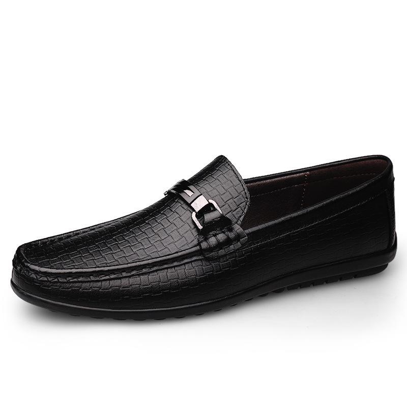 Men's Cross-Border Slip-On Leather Driving Moccasins - Casual Low-Top, Large Size Cowhide Shoes for Spring and Autumn