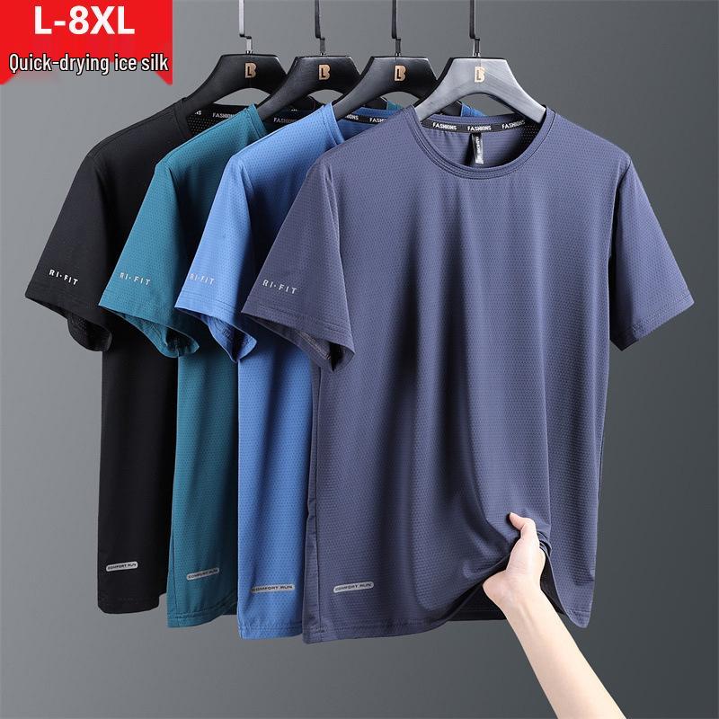 Men's Plus Size Quick-Dry Ice Silk Sports T-Shirt - Breathable, Loose Fit, Short-Sleeve
