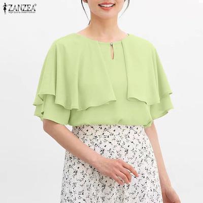 Damen Sommer Lässig Rundhals Locker Halbarm Bluse