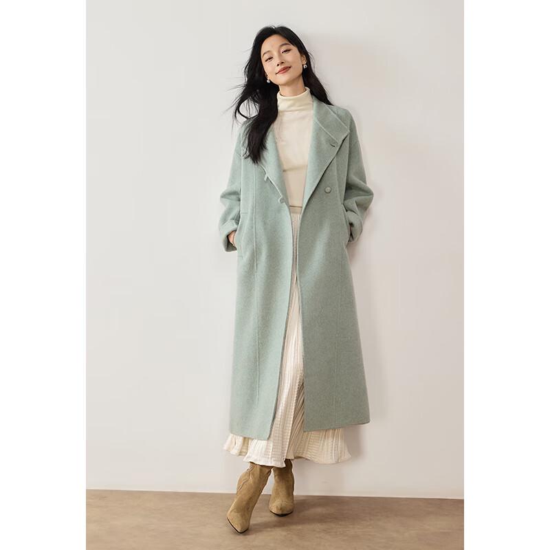 VICTORIA&VERA Women's Stand Collar Double-Faced Wool Coat