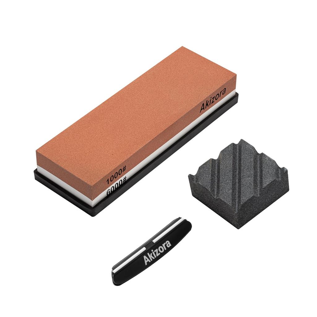 Akizora Sharpening Stone Set 6000 Knife Sharpening Stone with Surface Leveler and Angle Fixing Holder Ideal for Home Medium and Double-Sided (1000 &