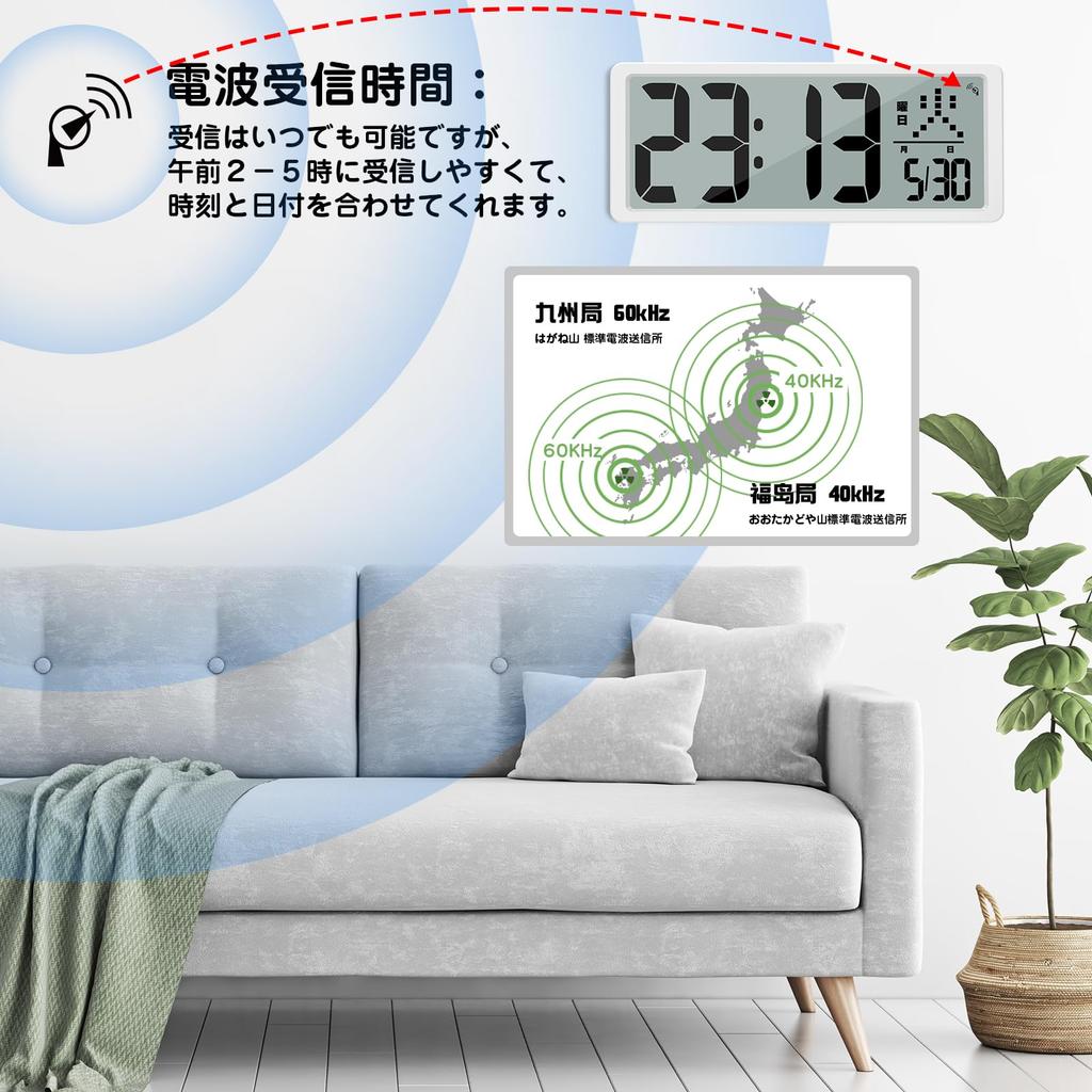 Blueekin Digital Radio LCD Large Full View Can Be Wall Alarm Loud Timer Wall Desk Battery Snooze Time Display Clock, Wave, Screen, Large, Compatible,