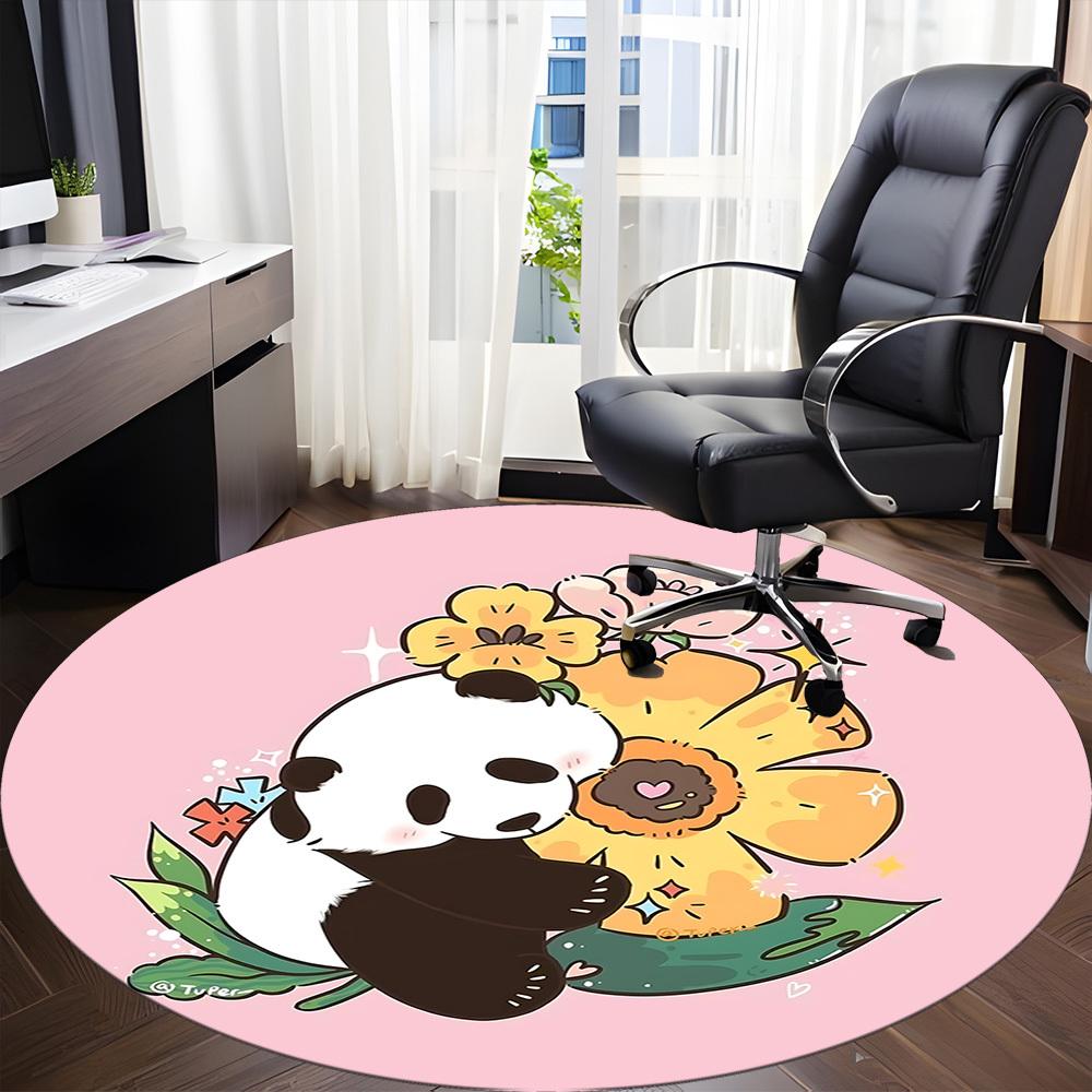 1pc Panda Bloom Office Round Area Rug, Indoor Mat Suitable ForOffice, Under Office Chairs Bedroom Living Room Home Decor D002