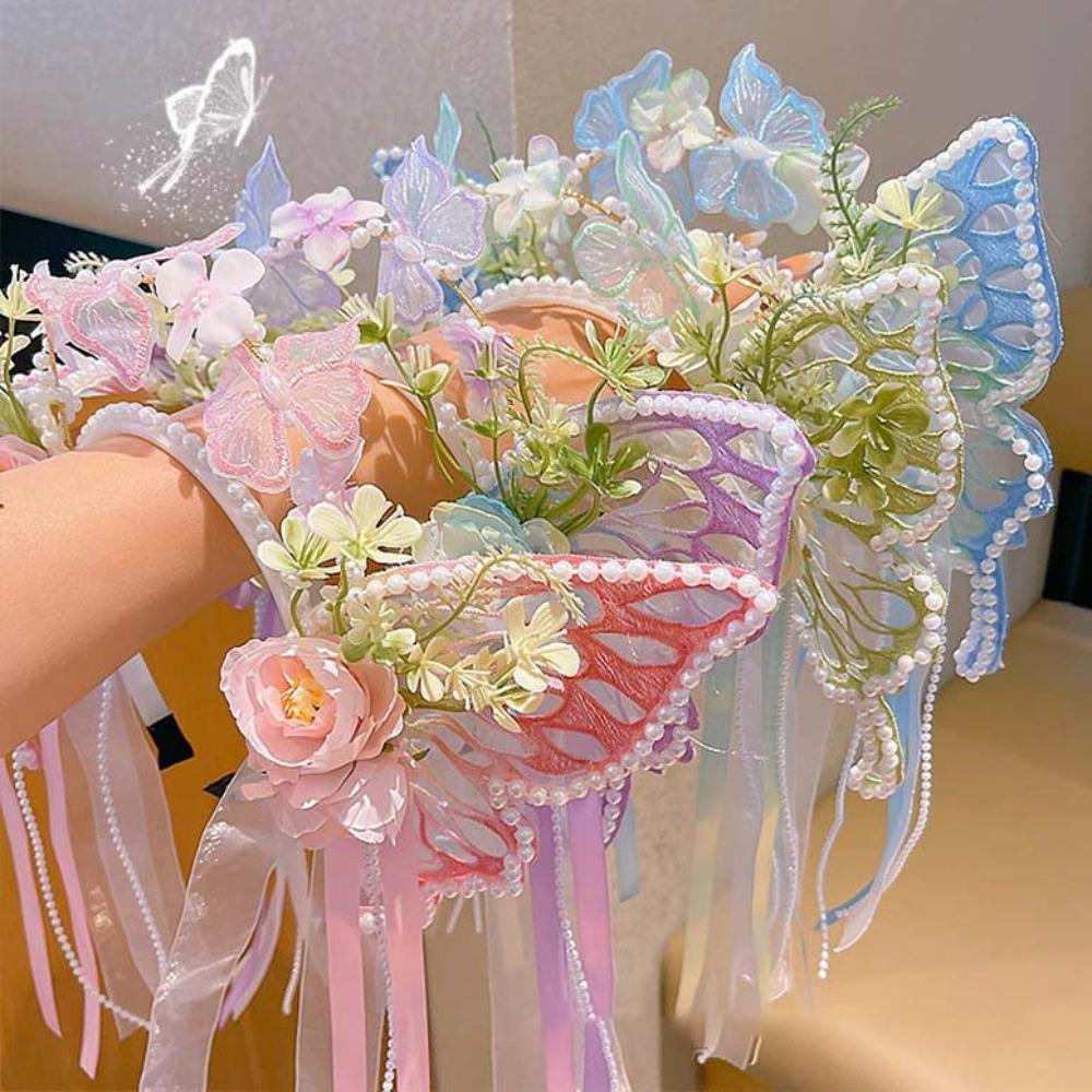 Mesh Big Butterfly Wing Hairpins Sweet Elf Ear Headband Lovely Flower Headband  Party