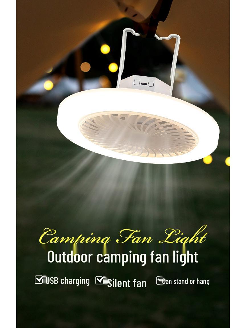 

Portable Camping Ceiling Fan with Super Bright Light, USB Rechargeable, Three-Color Dimming, and Powerful Wind. White [3-Color Dimming + 3-Speed Wind]