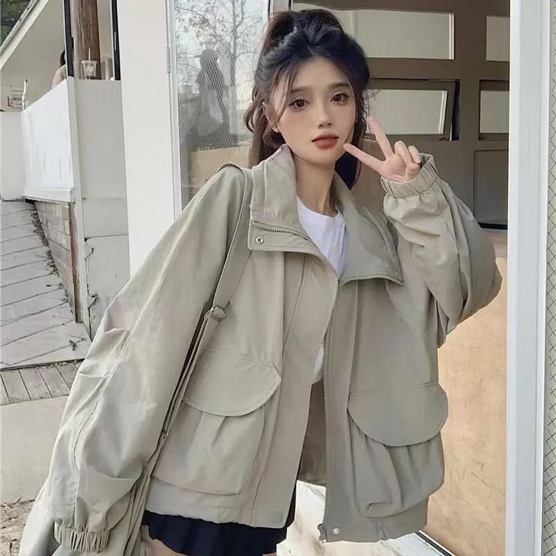 

Women s Spring/Fall Collection: Vintage Workwear-Inspired Windbreaker Jacket, Casual Oversized Sports Jacket Top XXS абрикосовий