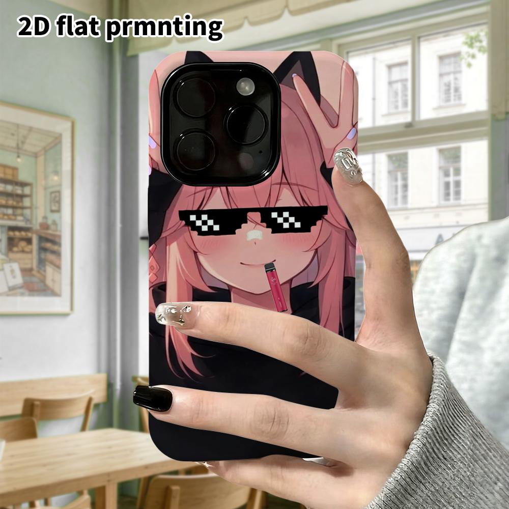 Phone case: 2D flat, suitable for iPhone 18 17 16 15 14 13 12 Pro, anime girl, perfect Christmas and Halloween holiday gift