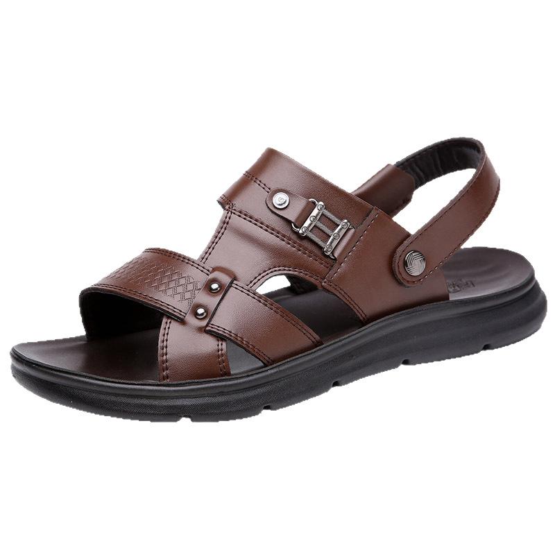 Leather Sandals Men's 2025 Summer New Casual Beach Shoes Cool Slippers Soft Sole Non-slip Summer Dad Leather Sandals