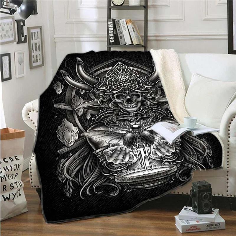 Tepper og kaster for voksne Barn Svart Satan Skull Kvinner Dødt hode Mystisk sirkel Esoterisk Halloween-teppe Demon-teppe