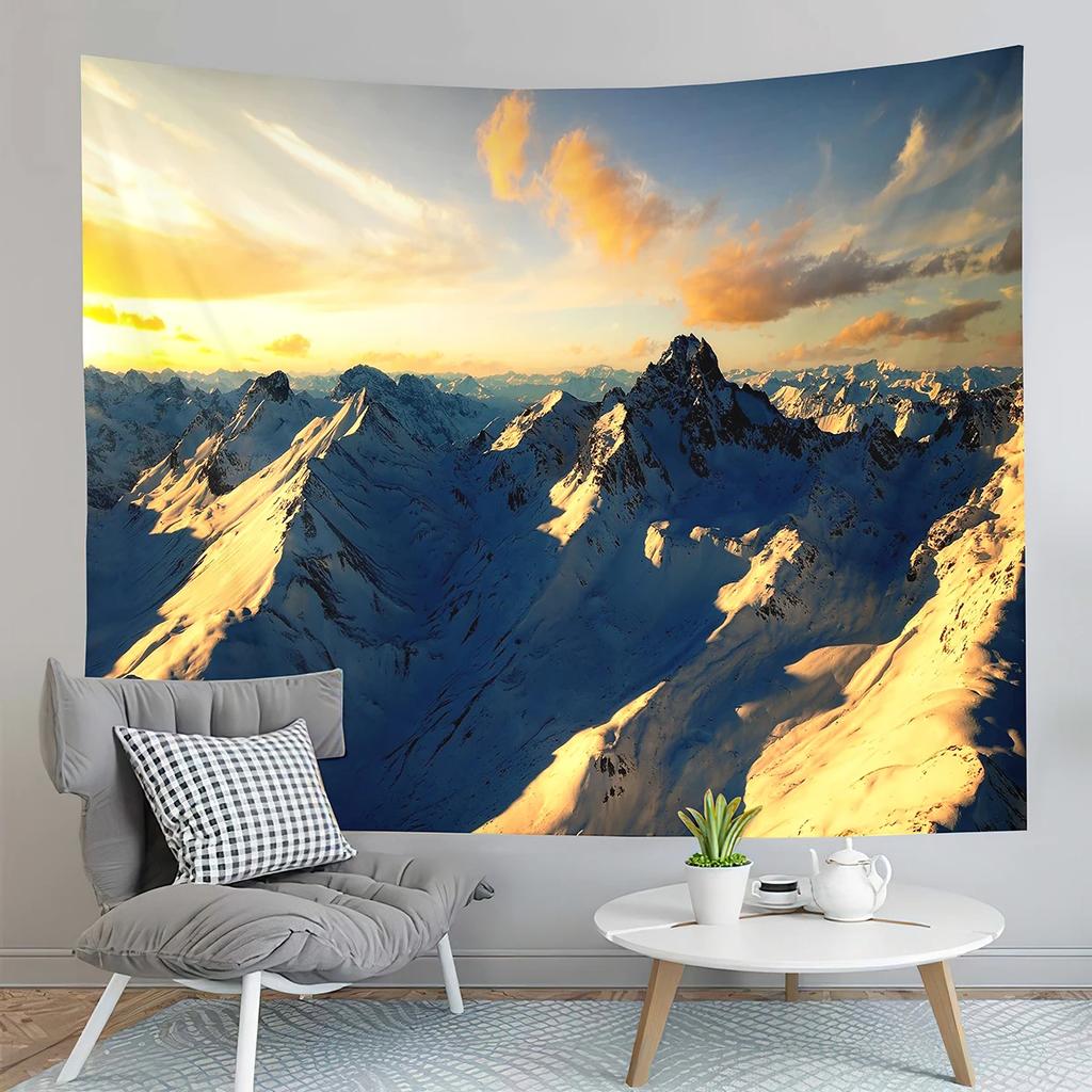 Winter Scene Tapestry Snow Trees Landscape Tapestry Snowy Summit Tapestry Wall Hanging Home Living Room Bedroom Dorm Tapestries