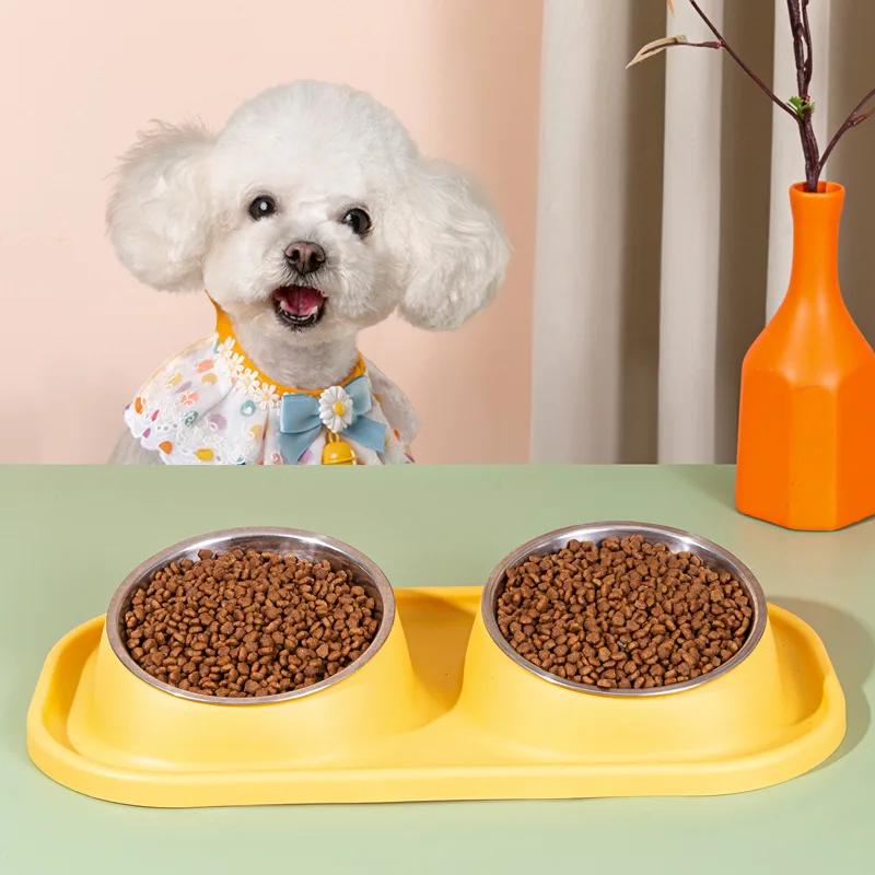Dog Food Bowl Neck Protector Dog Water Bowl Detachable Double Bowls for Dogs Feeding Stainless Steel Cat Food Bowls Pet Supplies жёлтый