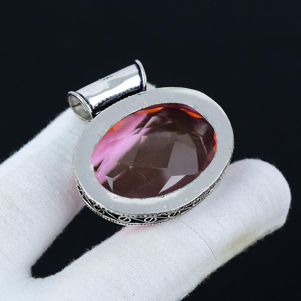 Pink Topaz Pendant, 925 Sterling Silver Pendant, Handmade Jewelry Pendant, Antique Pendant, Topaz Gemstone, Red Color Pendant, Gift For Mom