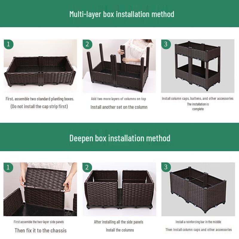 Rectangular Outdoor Deepened 4-Compartment Planting Box