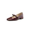 French Retro Thick Heel Round Head Bow Mary Jane Shoes Women's 2025 New Spring and Autumn Versatile Burgundy Patent Leather Shoes