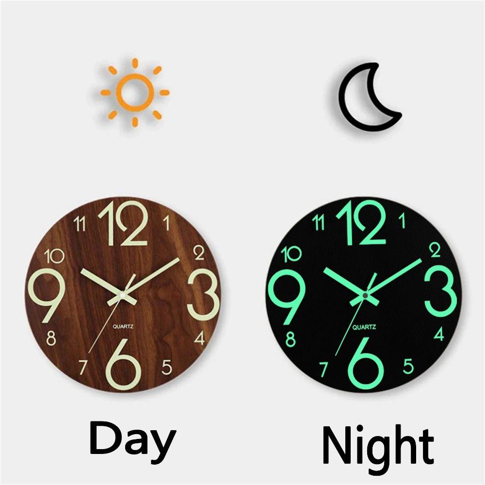 Holzmaserung Digitaluhr 12 Zoll Quarz Wanduhr Modernes Design Leuchtende Wanduhr Büro