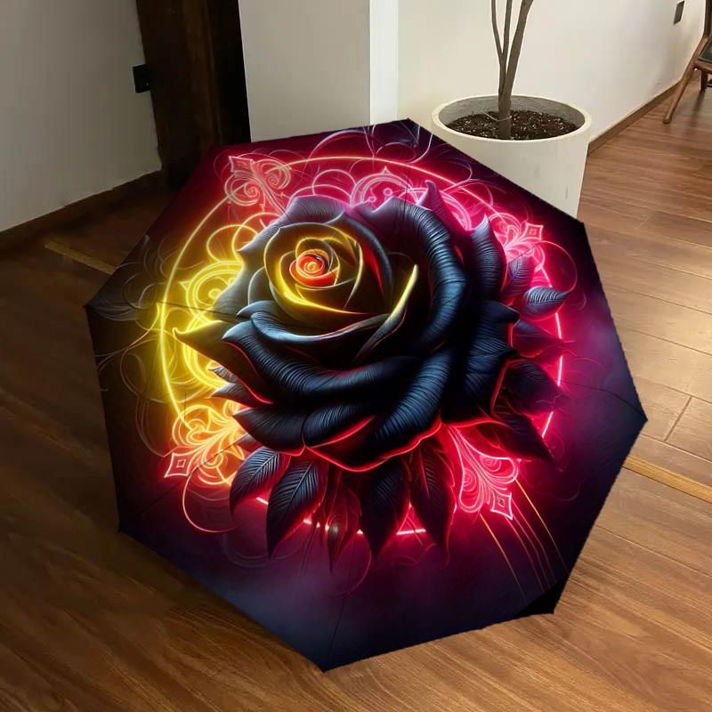 1pc Neon Rose Mandala Artwork Umbrella with Plastic Handle,Suitable for All Seasons Home Travel Outdoor UmbrellaDD127