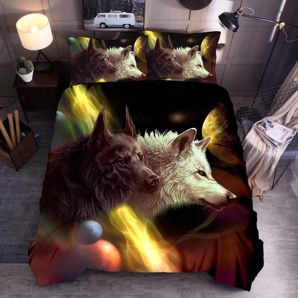 Bohemian Style Comforter Bedding Sets Indian Wolf 3pcs Animal Duvet Cover Sets King Size Boho Bedding Polyester Ropa De Cama