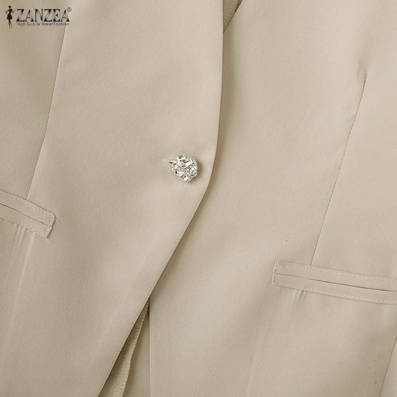 ZANZEA Γυναικεία Casual Μπλούζα Καρδίγκαν με V-Λαιμόκοψη, Μονόχρωμη, Μακρυμάνικη