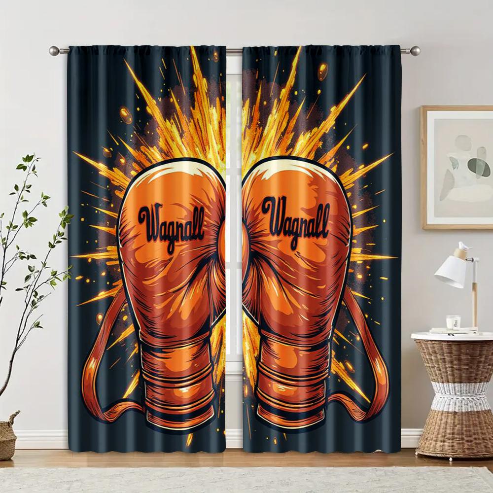 

2 pcs, filtering curtains (excluding rods, non-movable, without batteries) boxing glovebackgroundsuitable for use in bedrooms 29x65in(75x166cm)