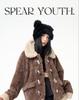 2024 Y2K Lamb Wool & Leather Mid-Length Plush Duffle Coat for Women