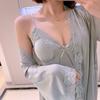 Long-sleeved Pajamas Women's Summer Ice Silk Thin Sleeping Dress Two-piece Set Spring and Autumn Sexy Pure Desire Wind Backless Loungewear