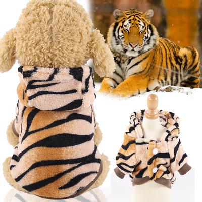 Tiger Kapuzen-Haustierkostüm Fleece Welpen Herbstkleidung Druckknopfverschluss Warme Winterbekleidung Katzen Hunde Bekleidung Verspieltes Outfit