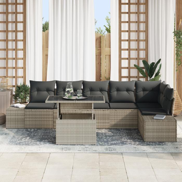 VidaXL Ensemble de canapé de jardin 7 pièces avec coussins gris clair en polyrotin 3357935