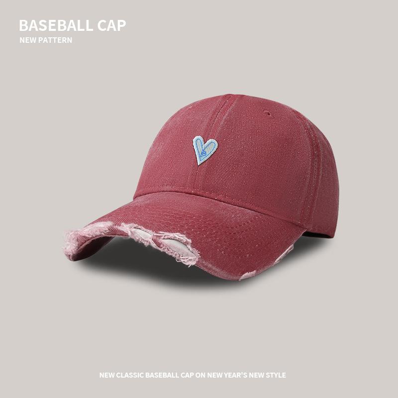 Soft Top Baseball Cap Female Cartoon Love Washed Hole Shading Cap Trendy Sweet Cool Wide Brim Cap