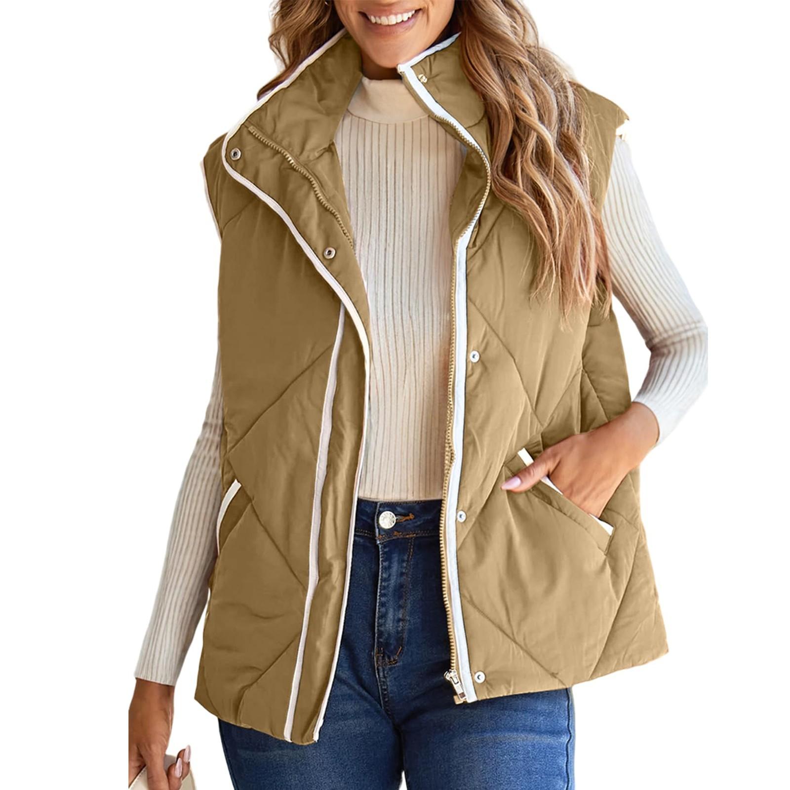 

Жилет Повседневный Безрукавный Стеганый Куртки Застежка-молния Верхняя одежда Жилеты Женская Осенняя Мода S