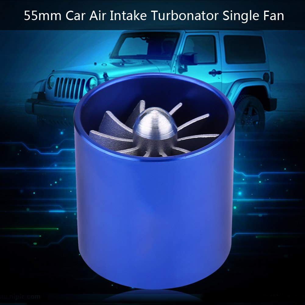 Car Intake Turbine 55mm Supercharger Turbo Single Face Advance Increases Horsepower Aluminum Alloy with Net (Blue)